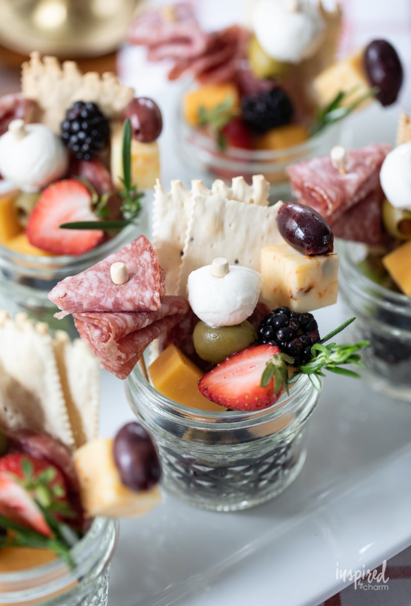 Jarcuterie jars with meats and cheese