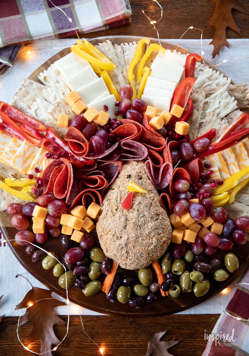 festive turkey cheese board for thanksgiving.