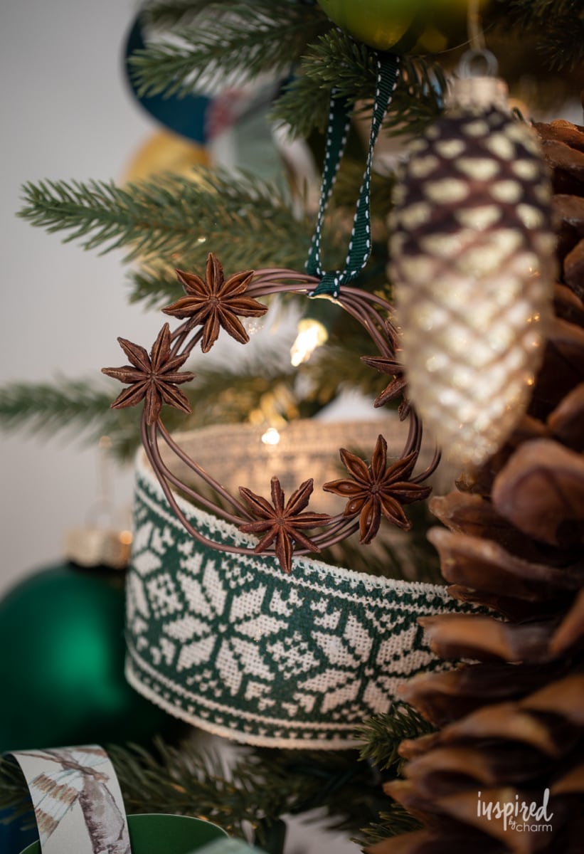 star anise wreath on christmas tree.