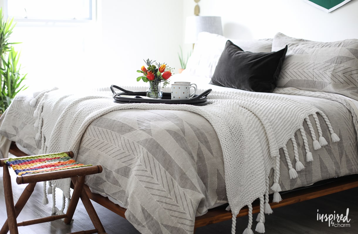 A New Master Bedroom design. Ideas for styling a modern, masculine, and cozy bedroom. | Inspired by Charm