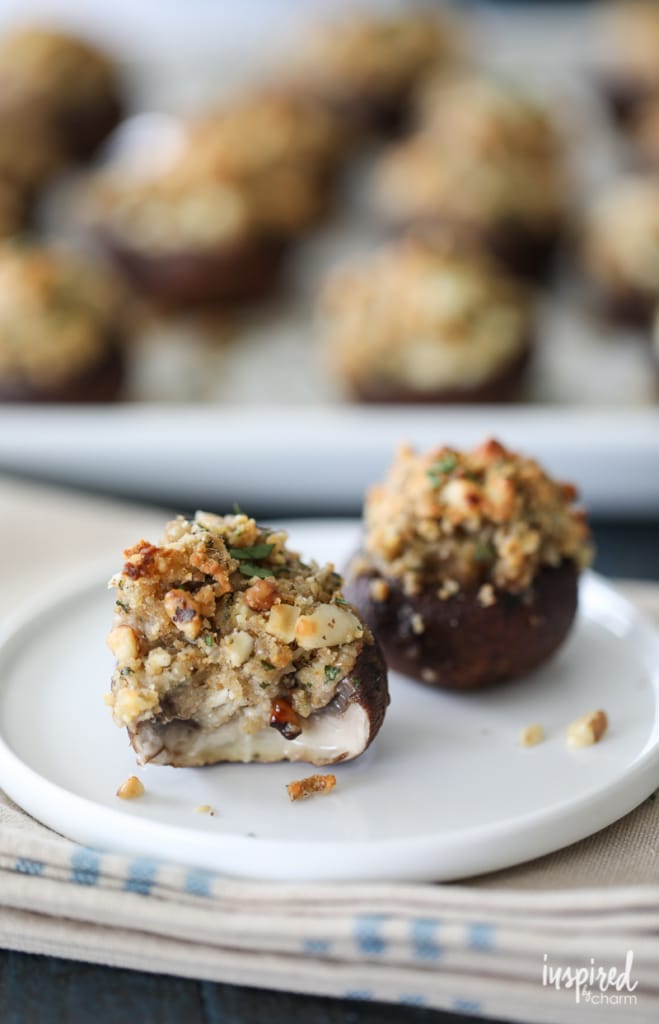Walnut and Blue Cheese-Stuffed Mushrooms on a small plate.