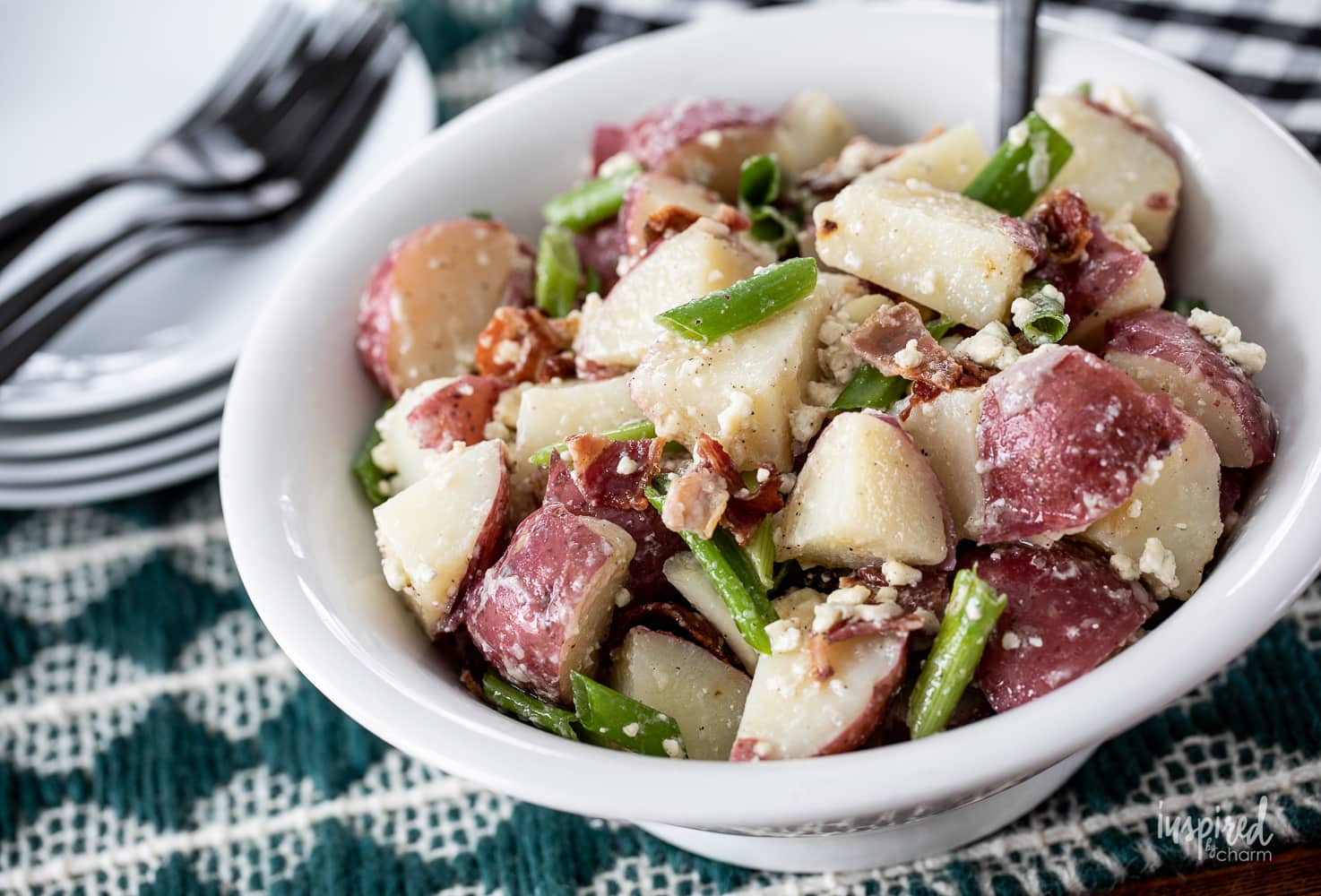 Bacon and Blue Cheese Potato Salad #potatosalad #sidedish #potato #bacon #bluecheese #salad #recipe