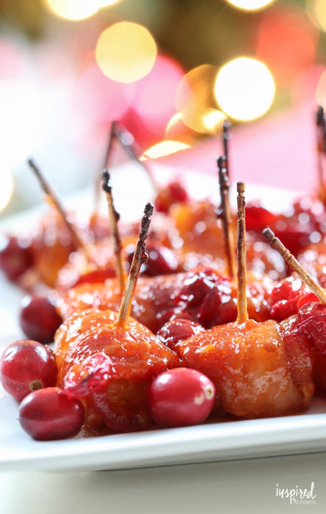bacon cranberry wrapped water chestnuts Christmas appetizers