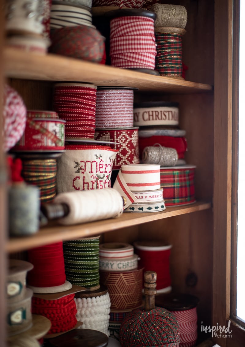 My Christmas Ribbon Cabinet #christmas #ribbon #wrapping #decor #decorations #holiday #christmasribbon 