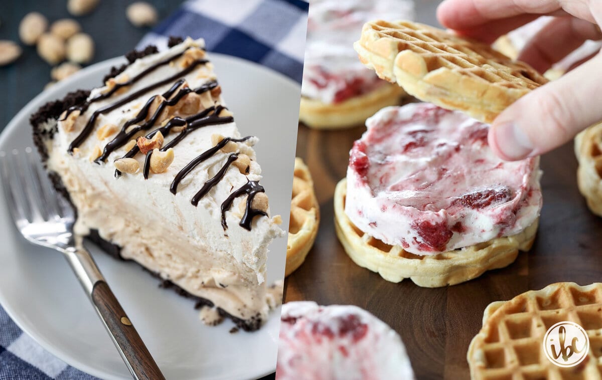 two ice cream dessert recipes collaged for feature image.