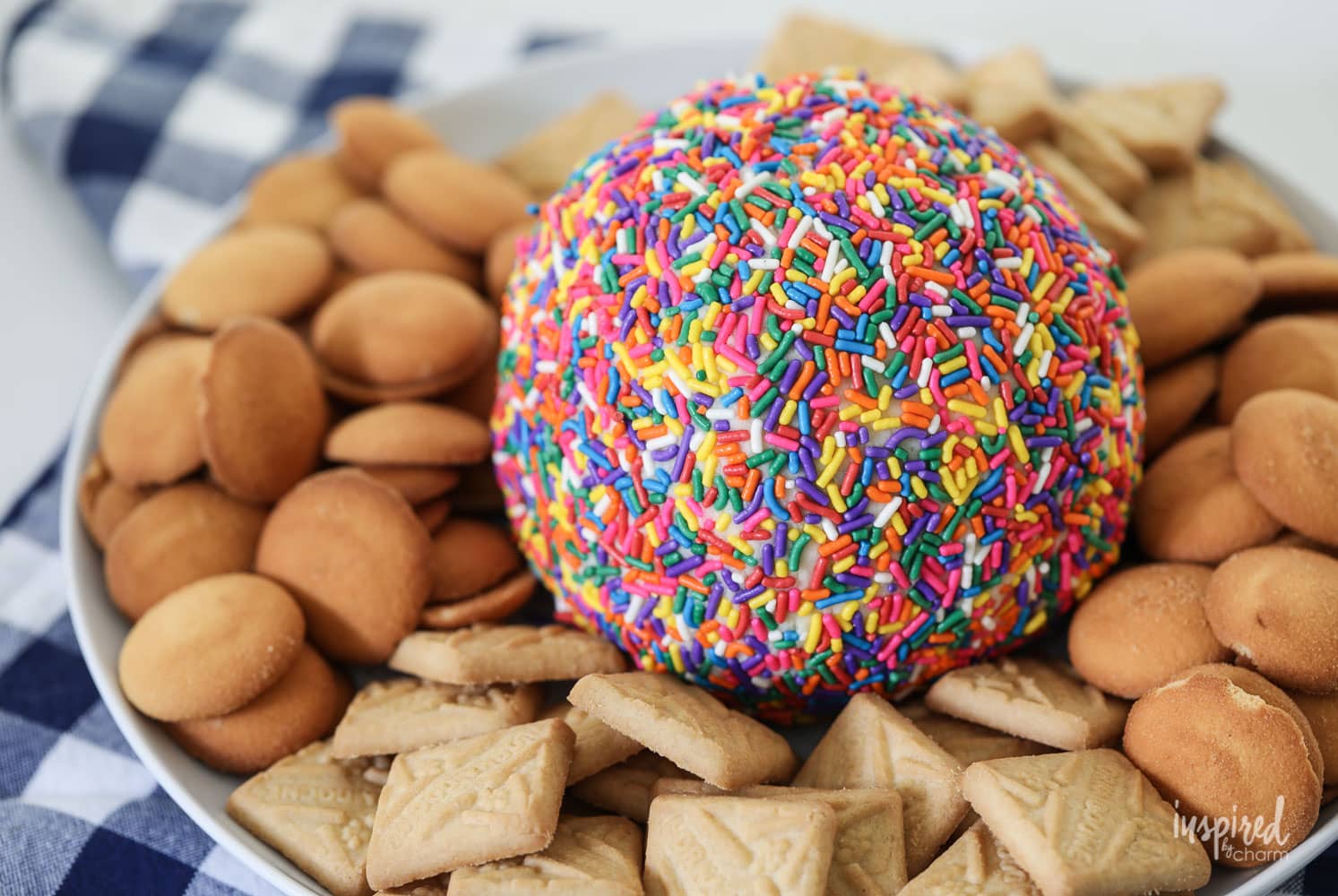 A Colorful Birthday Cake Cheese Ball dessert recipe! #cheeseball #birthday #birthdaycake #cake #batter #dessert #recipe #funfetti