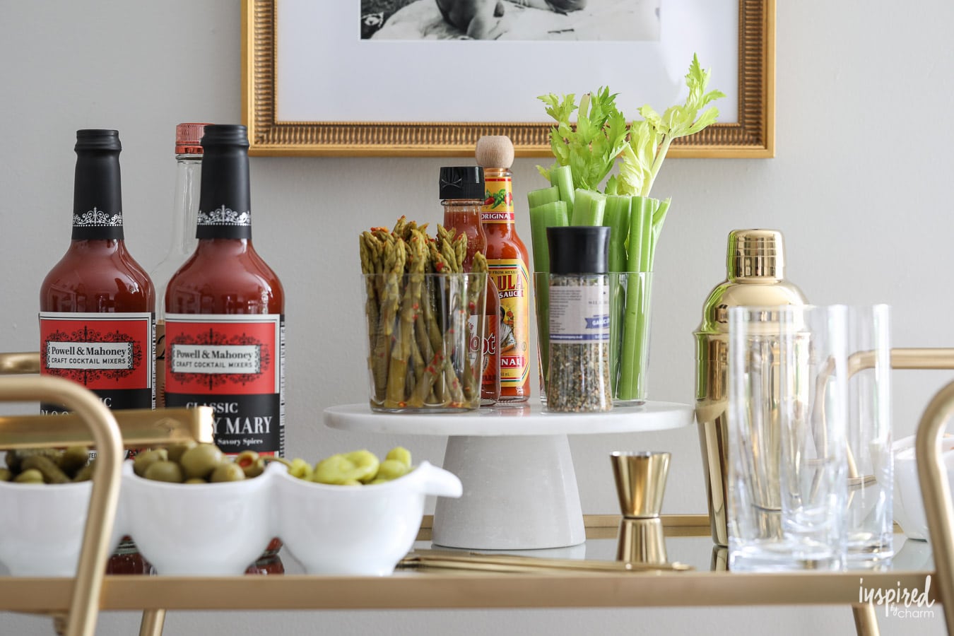 How to Style a Bloody Mary Bar #bloodymary #bar #cart #holiday #christmas #entertaining #cocktail