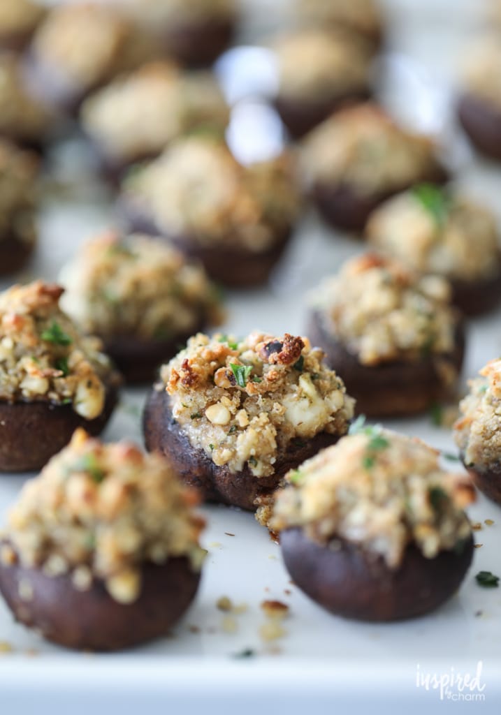 Walnut and Blue Cheese-Stuffed Mushrooms on platter.