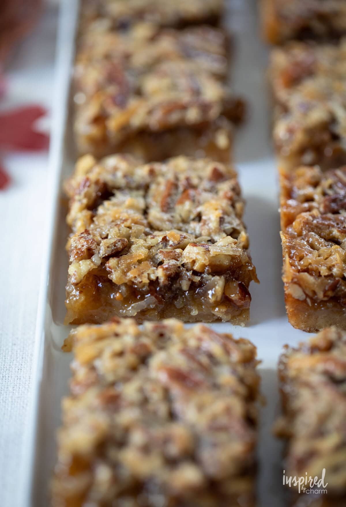 collection of Bourbon Pecan Pie Bars on a plate.