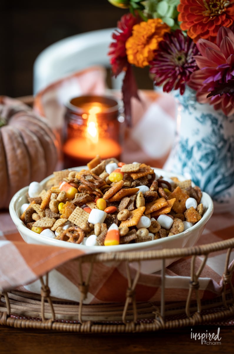 Sweet and Salty Fall Snack Mix in a bowl.