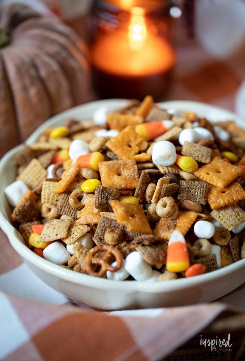 Sweet and Salty Fall Snack Mix in a bowl.