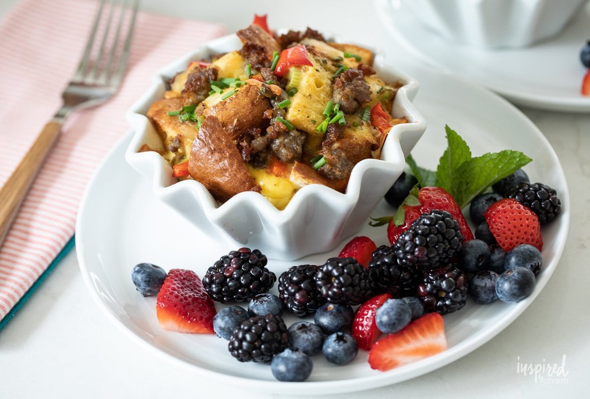Breakfast Strata Cups with berries
