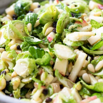 Shaved Brussels Sprout Salad #BrusselsSprouts #ShavedBrusselsSprouts #salad #apple #pinenuts #recipe #sidedish #easy
