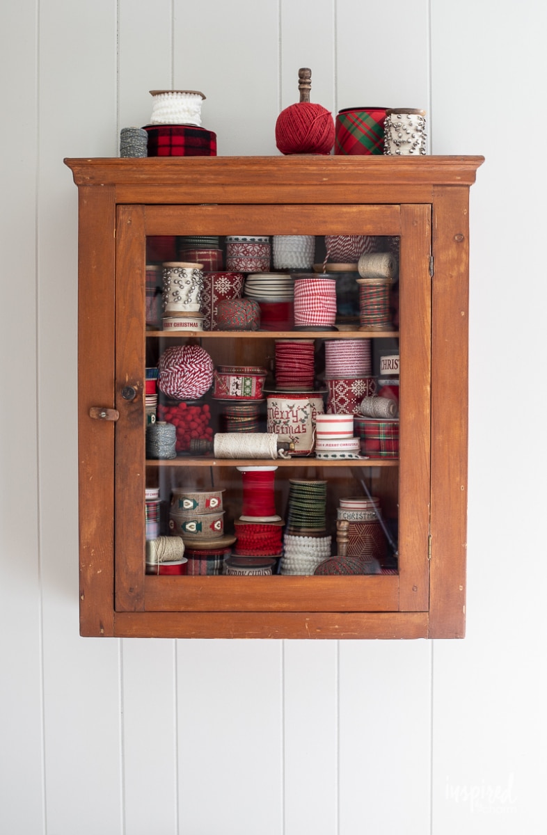 My Christmas Ribbon Cabinet #christmas #ribbon #wrapping #decor #decorations #holiday #christmasribbon 