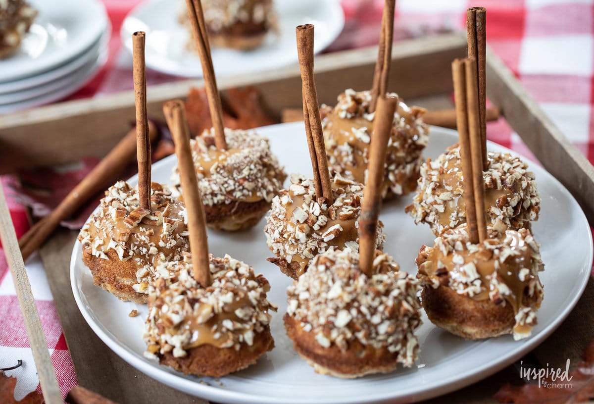 caramel apple muffins on plate.