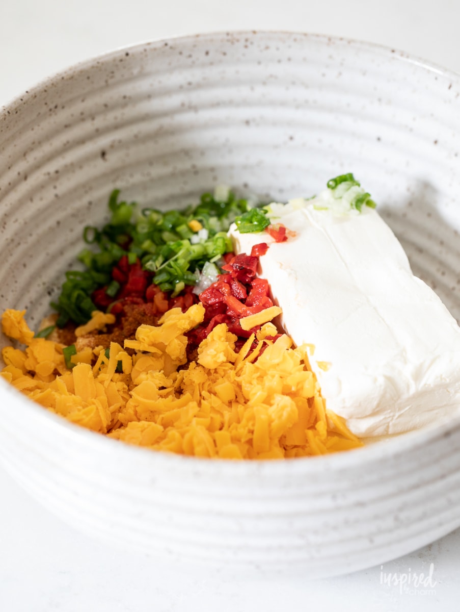 cheese ball ingredients in a bowl.