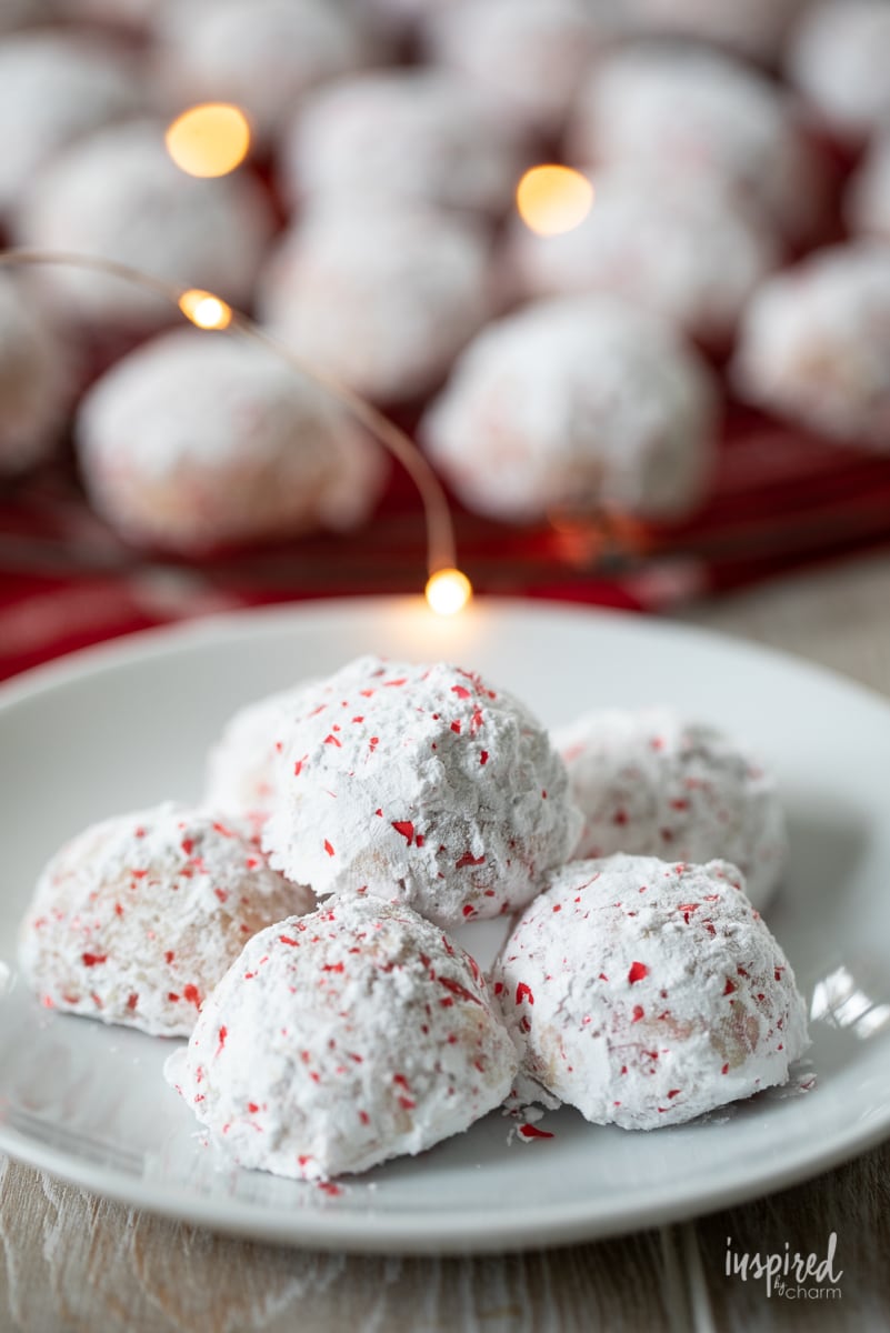 Cherry Walnut Snowball Cookies on a plate.