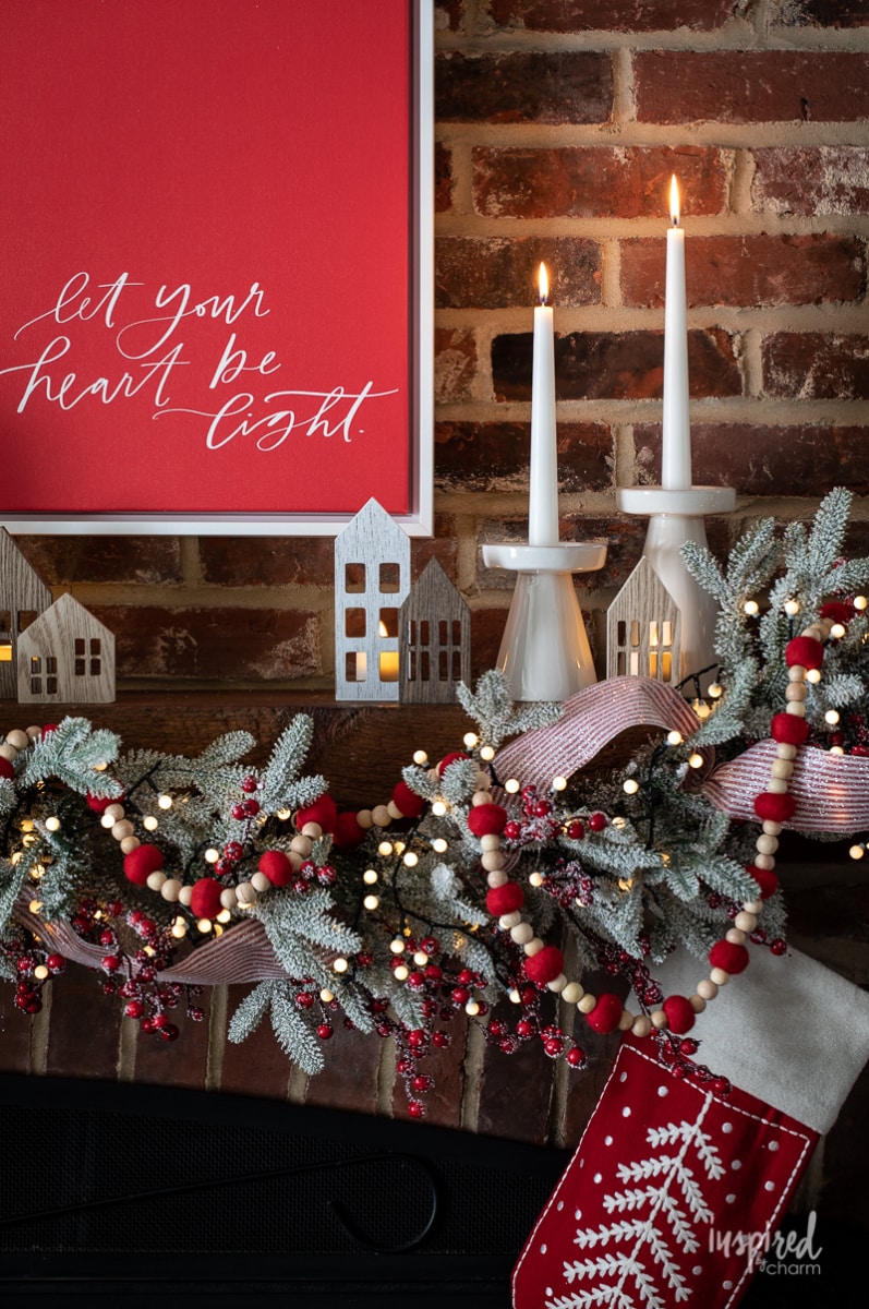 Magical and Cozy Fireplace Christmas Decorations #christmas #mantel #fireplace #decor #decorations #holiday #garland #stocking #cozy