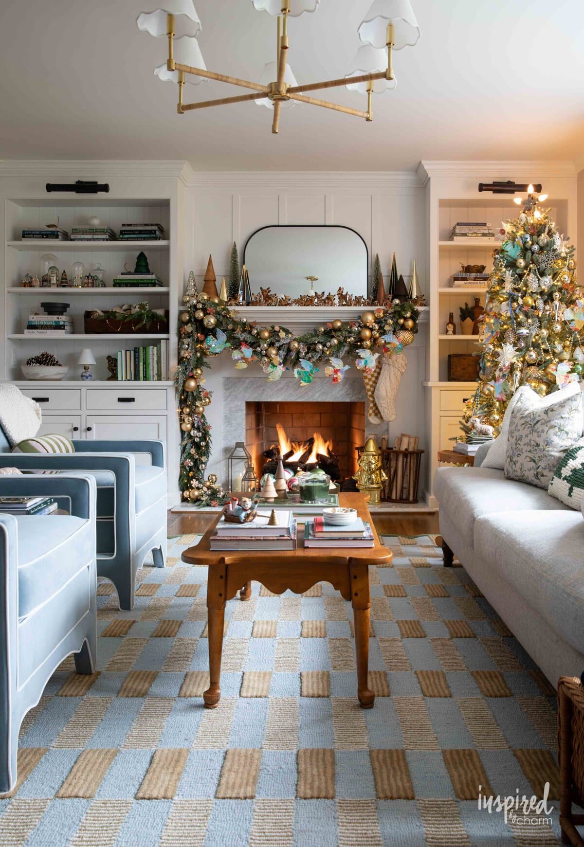 living room decorated for Christmas.