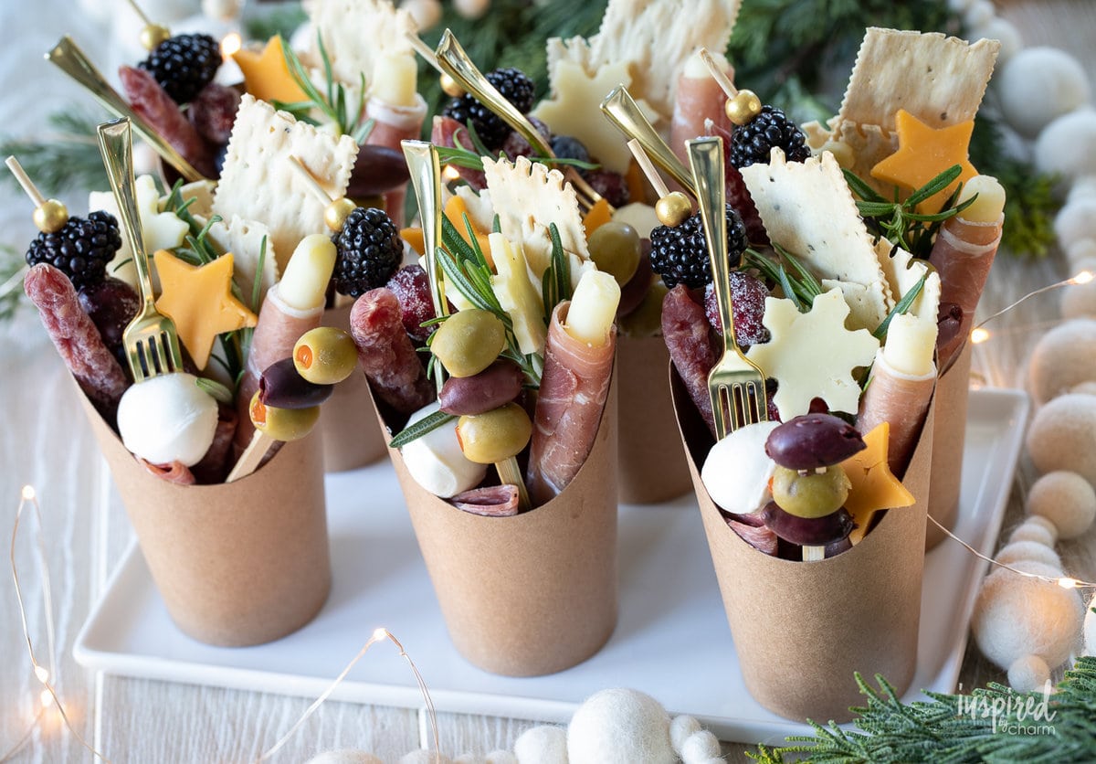 jarcuterie for christmas in paper cups.