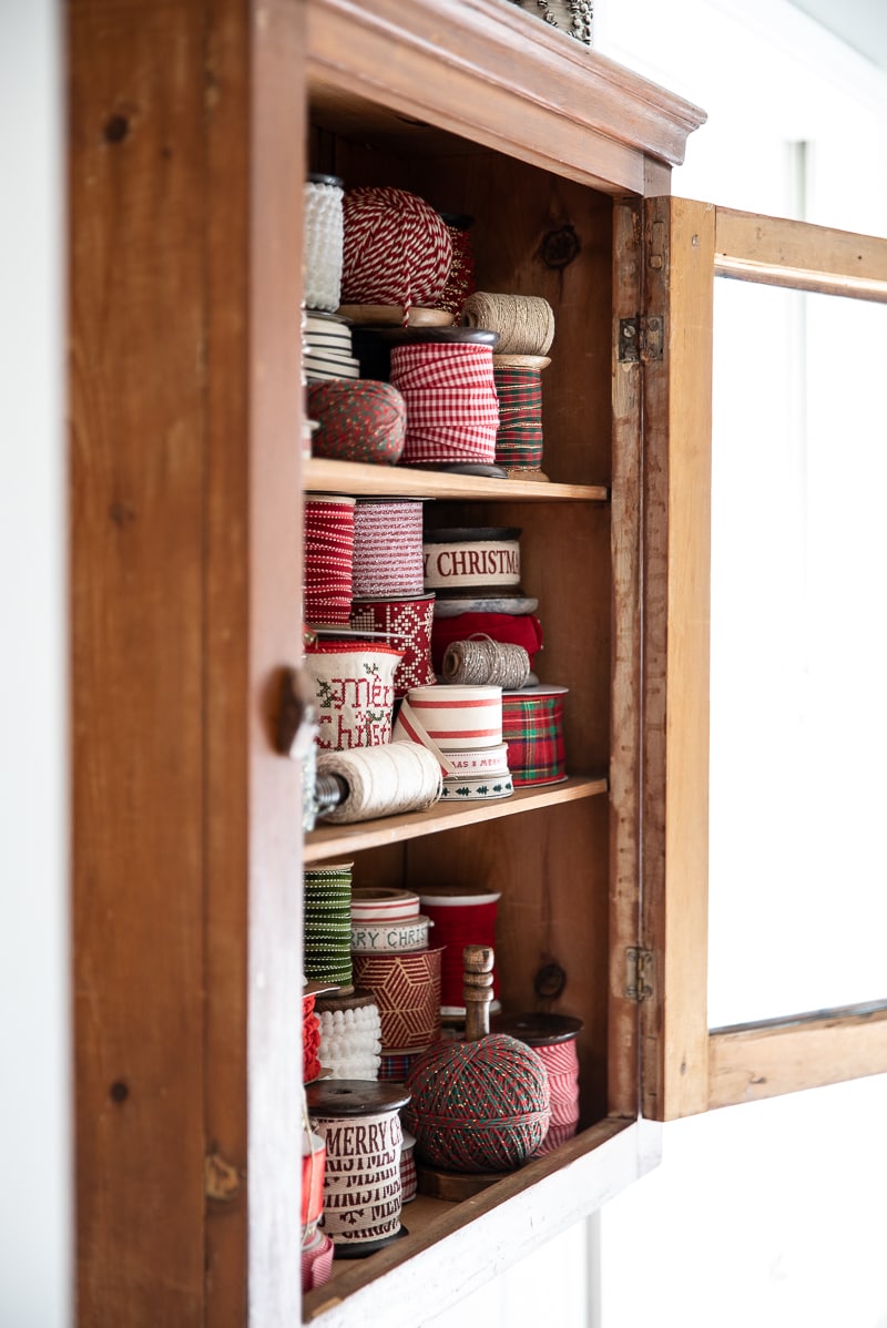 My Christmas Ribbon Cabinet #christmas #ribbon #wrapping #decor #decorations #holiday #christmasribbon 