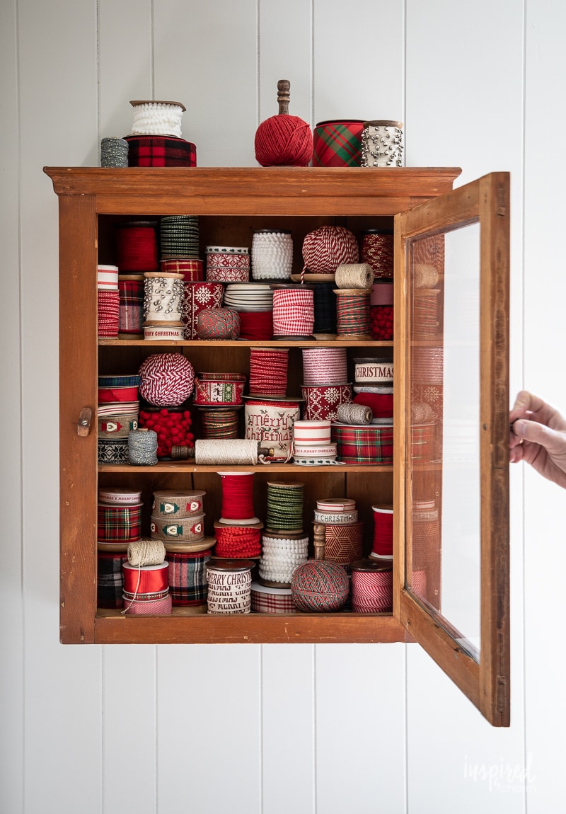 My Christmas Ribbon Cabinet #christmas #ribbon #wrapping #decor #decorations #holiday #christmasribbon