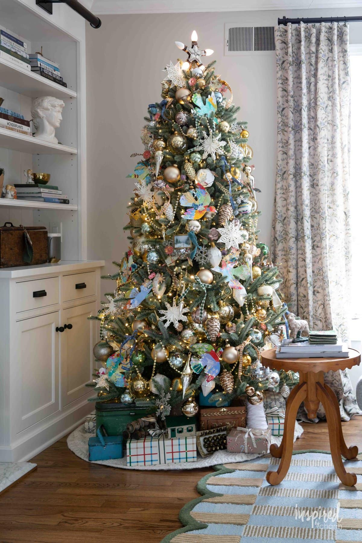 eclectic metallic and colorful Christmas tree.