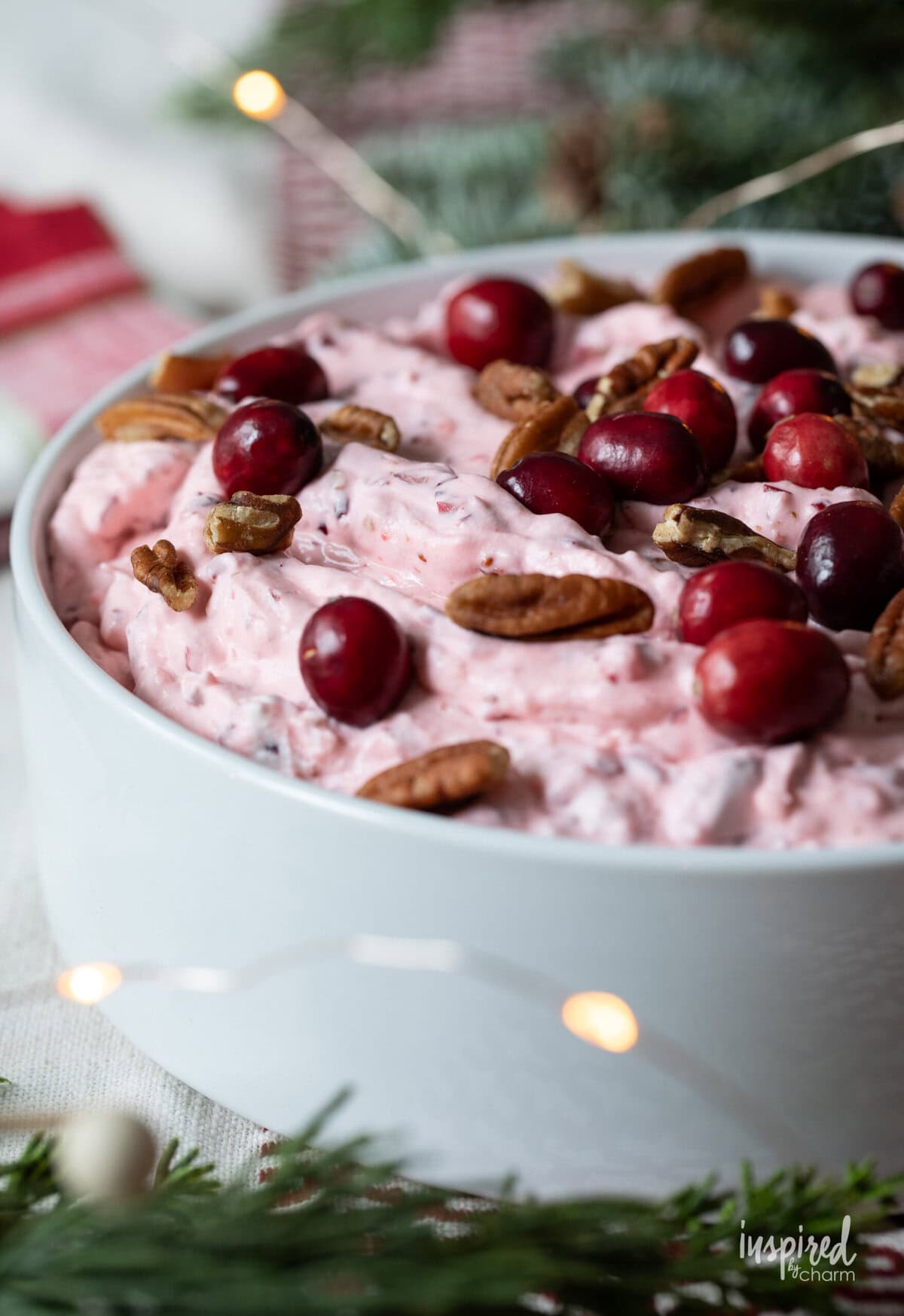 easy cranberry fluff salad in a bowl. 