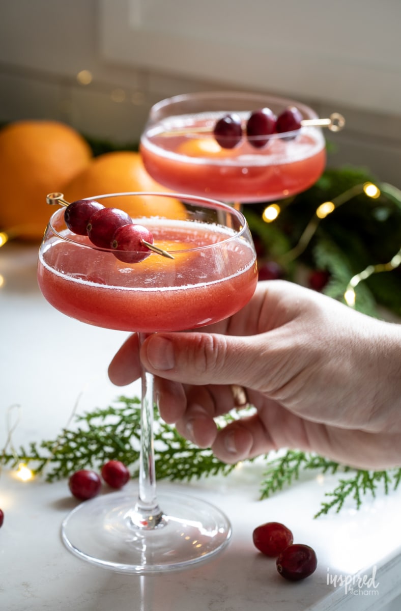 hand holding a Cranberry Manhattan Holiday Cocktail.