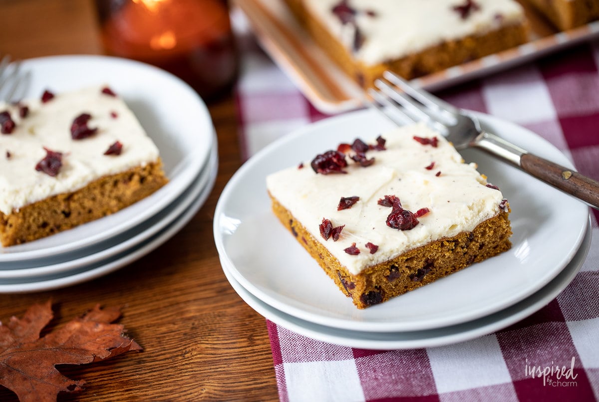 Cranberry Pumpkin Bar Recipe on a platter.