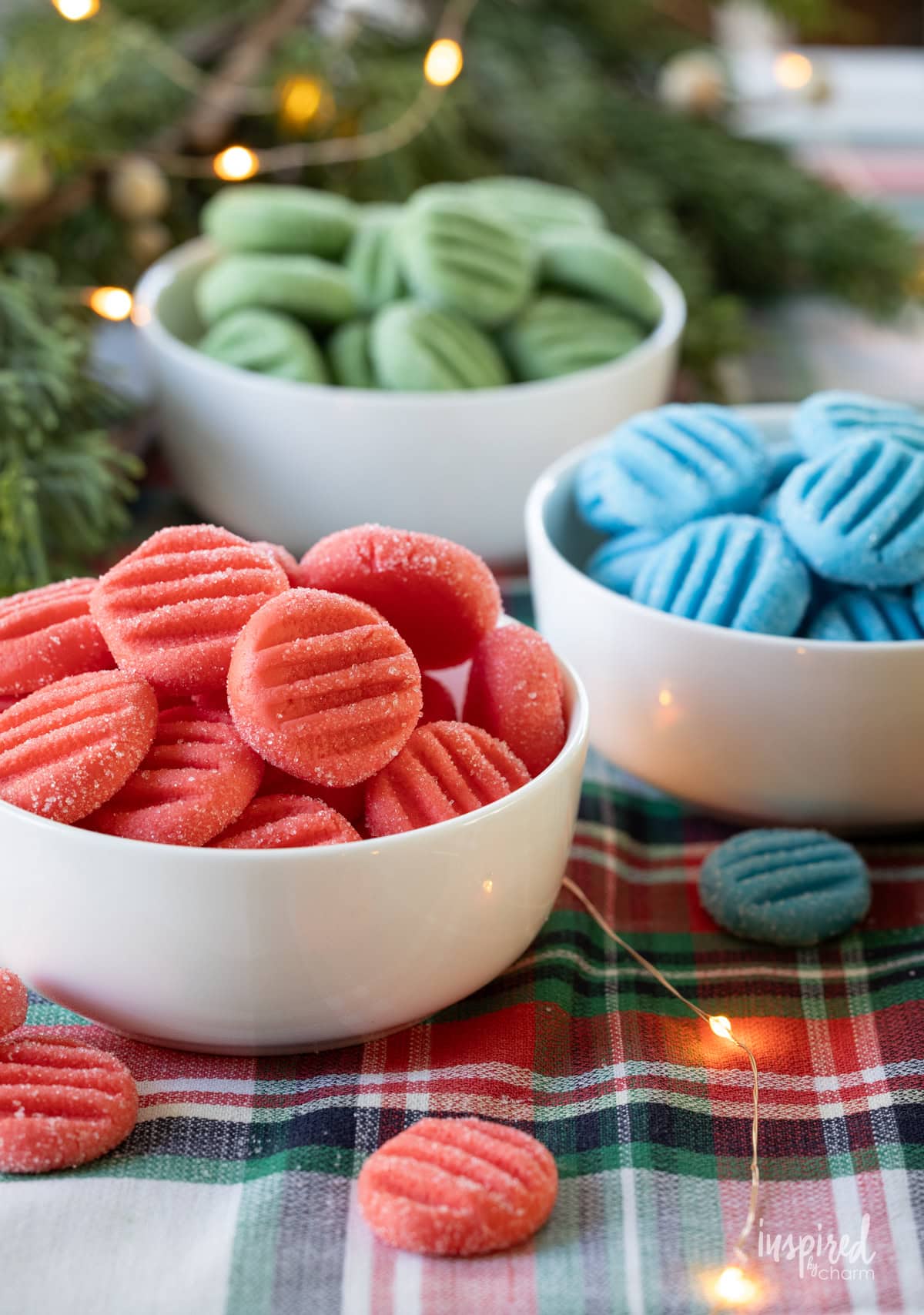 small white bowls filled with Cream Cheese Candies.