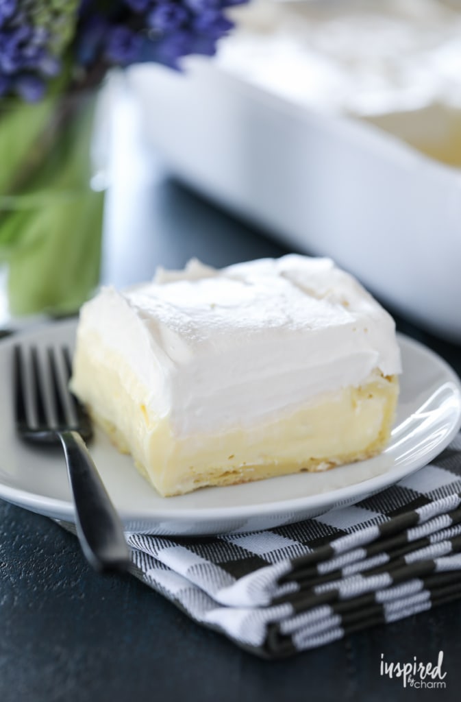 Slice of cream puff cake on a plate