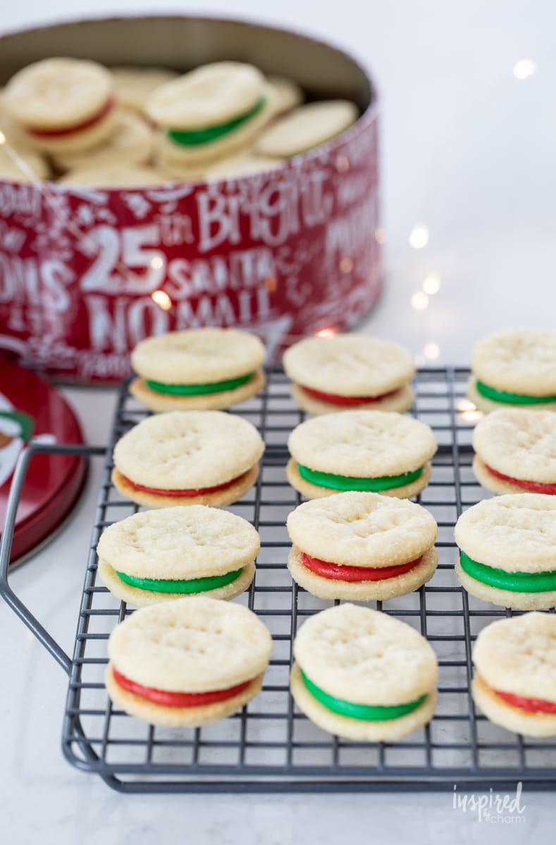Cream Wafer Sandwich Cookies on a cooling rack.
