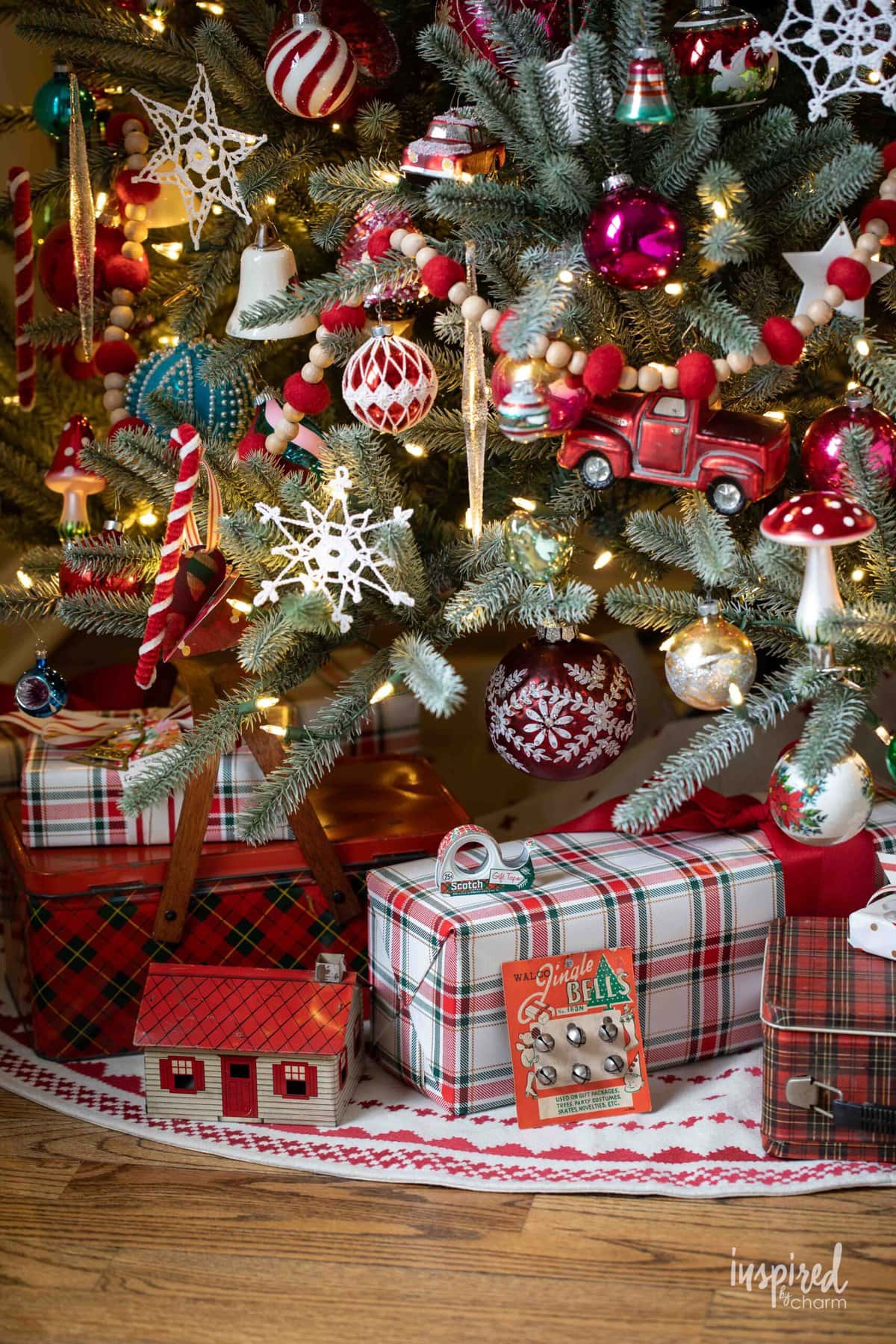 decor under christmas tree.