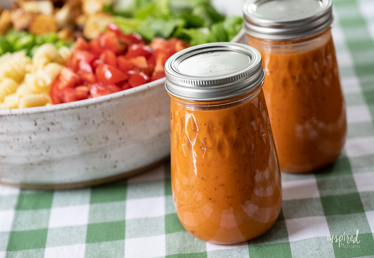 den dressing in jars.