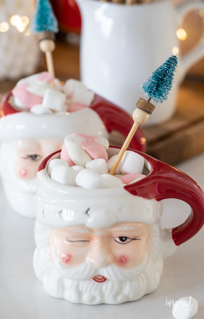 homemade hot chocolate served in a Santa mug.