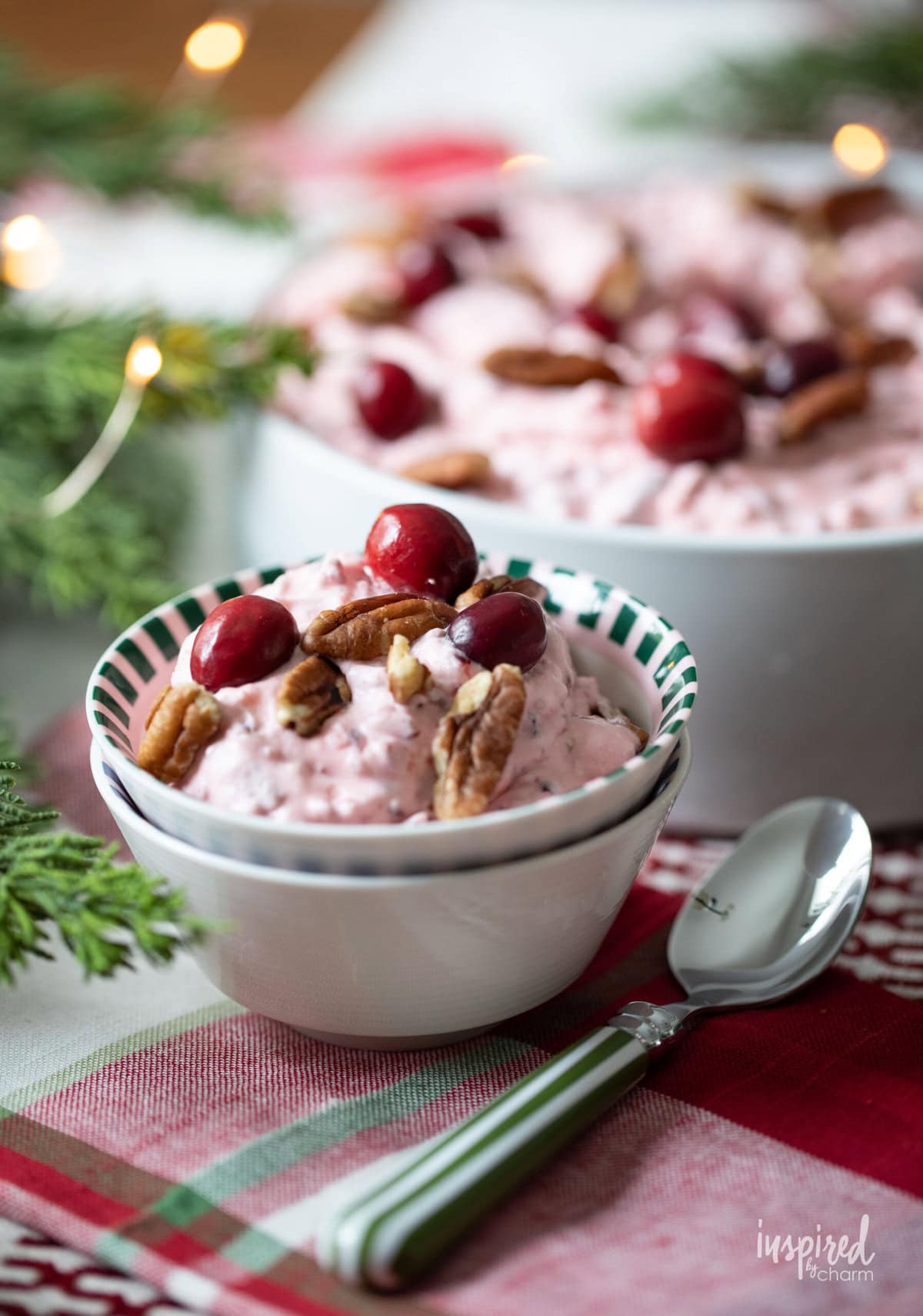 small dish filled with cranberry fluff salad.
