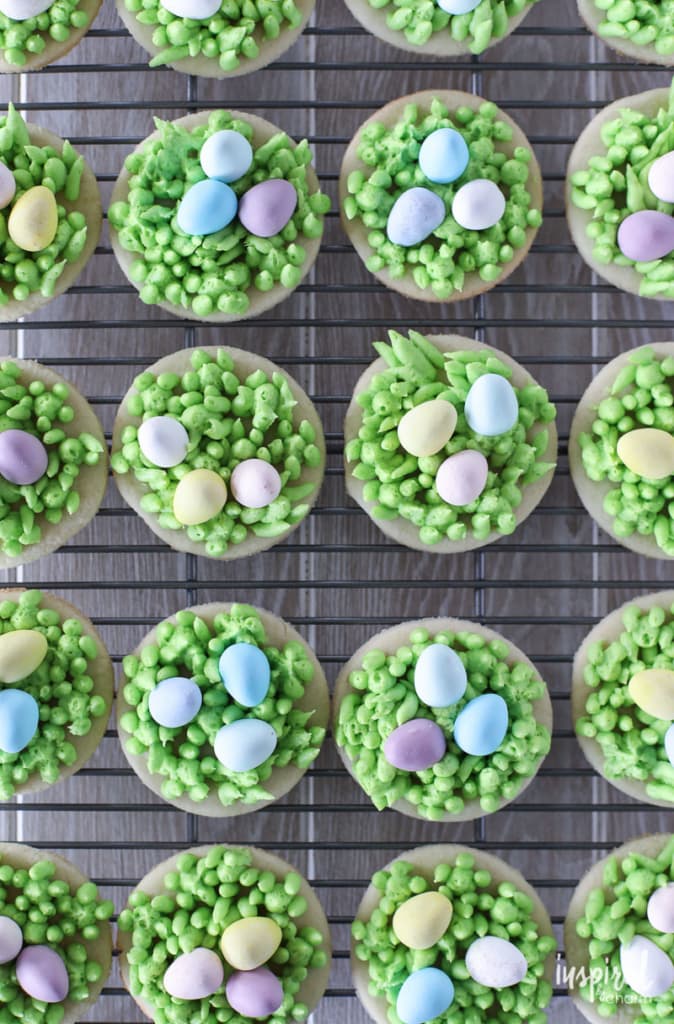 Easter recipe - sugar cookies with grass icing and candy eggs on top