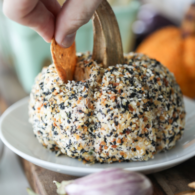 Everything Bagel Cheeseball on plate.