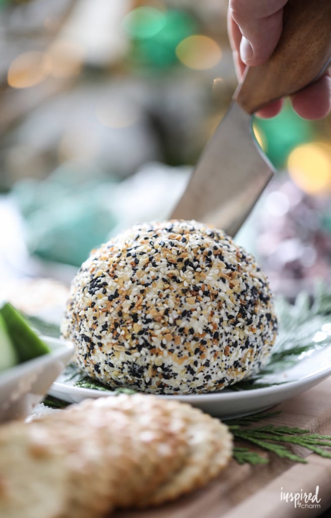 Everything Bagel Cheeseball served with crackers. 