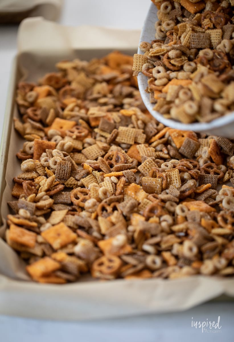 making Sweet and Salty Fall Snack Mix.