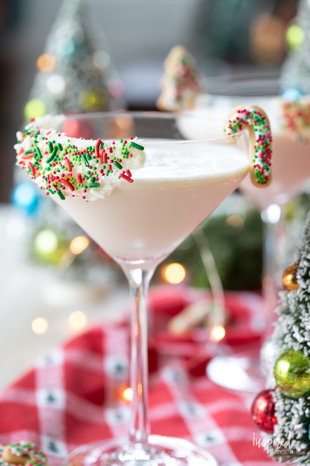sugar cookie martini for Christmas in a festive glass.