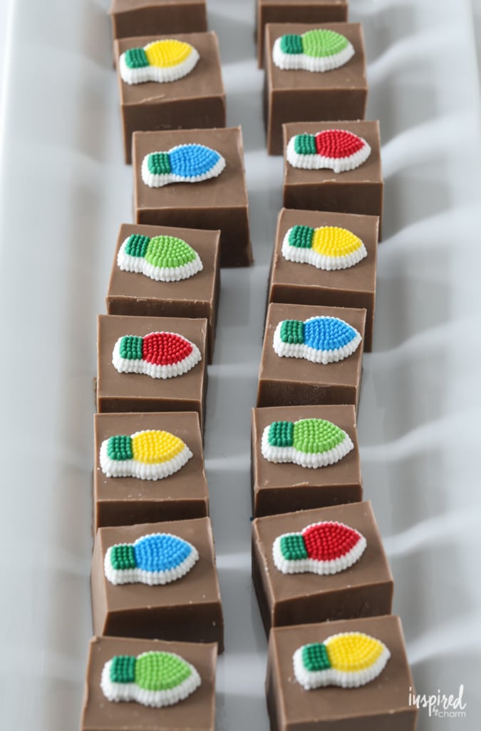 fudge squares with Christmas light decorations