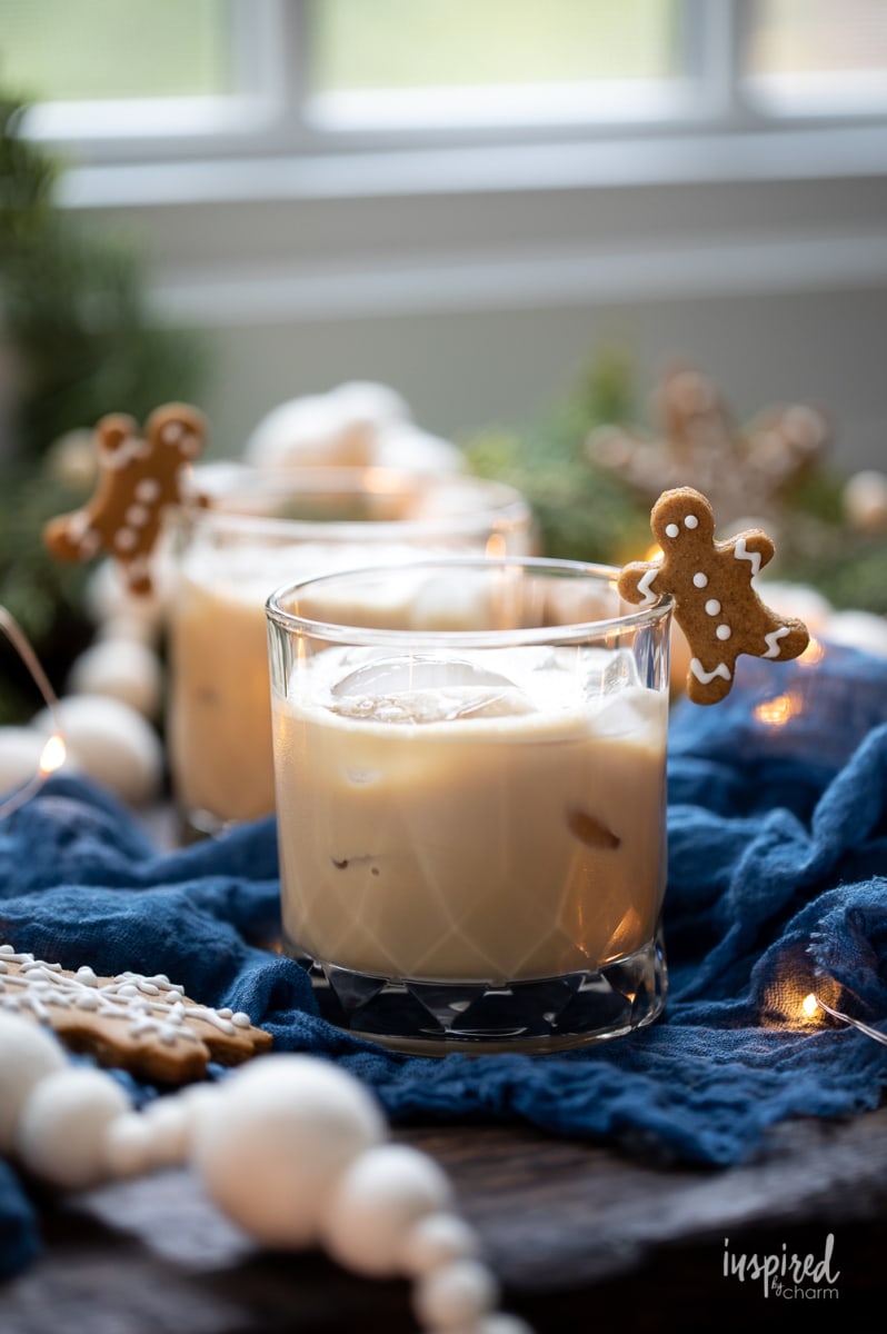 gingerbread White Russian in rocks glass.