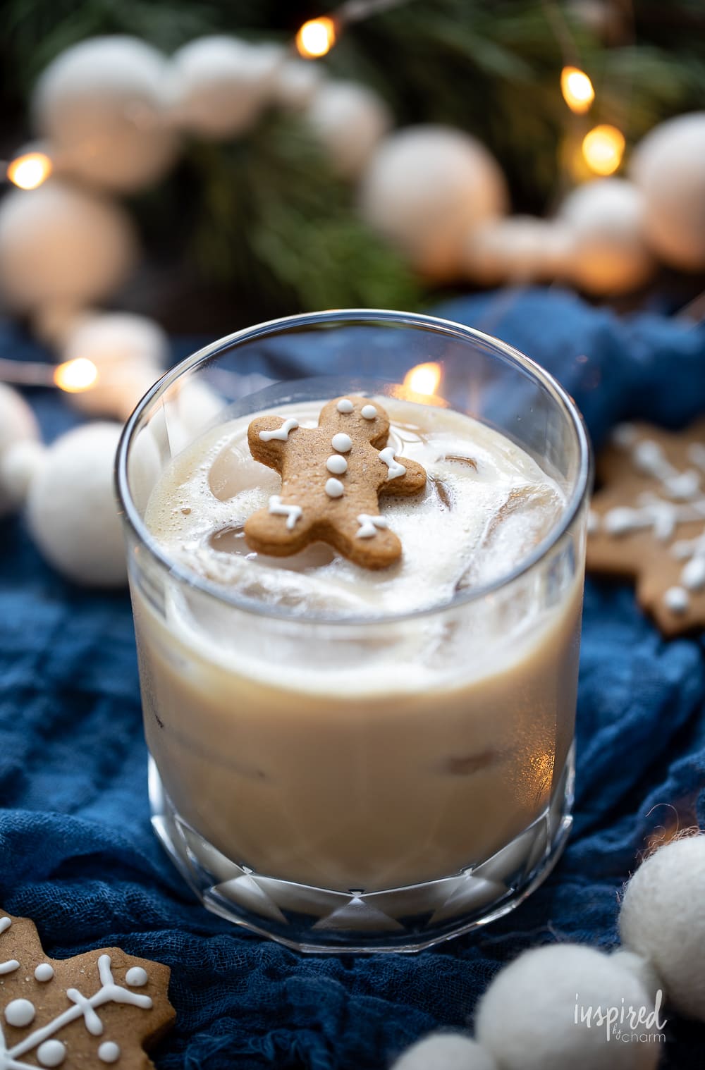 Gingerbread White Russian with gingerbread man garnish.