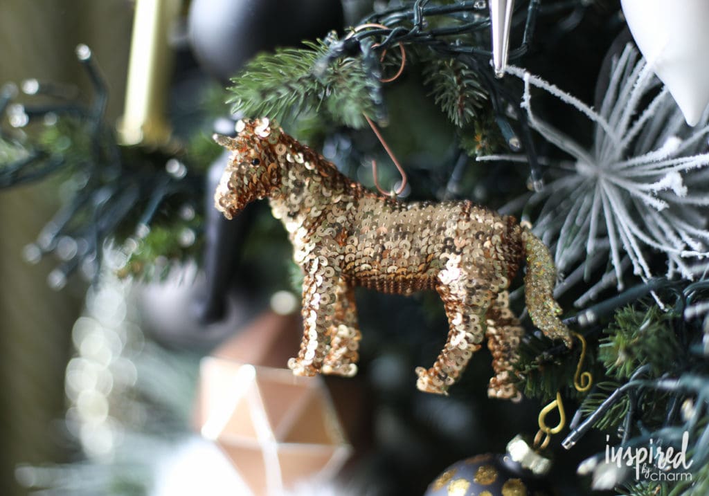 gold unicorn sequin ornament