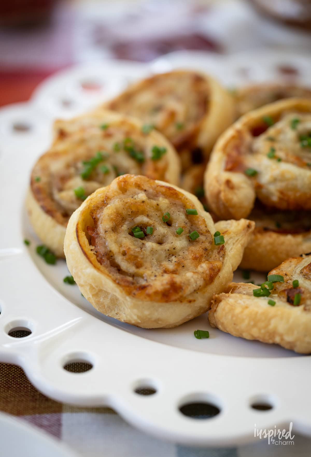 plate with ham and cheese pinwheels.