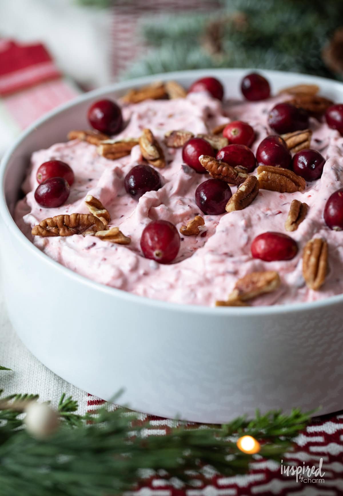 cranberry fluff salad in a bowl. 