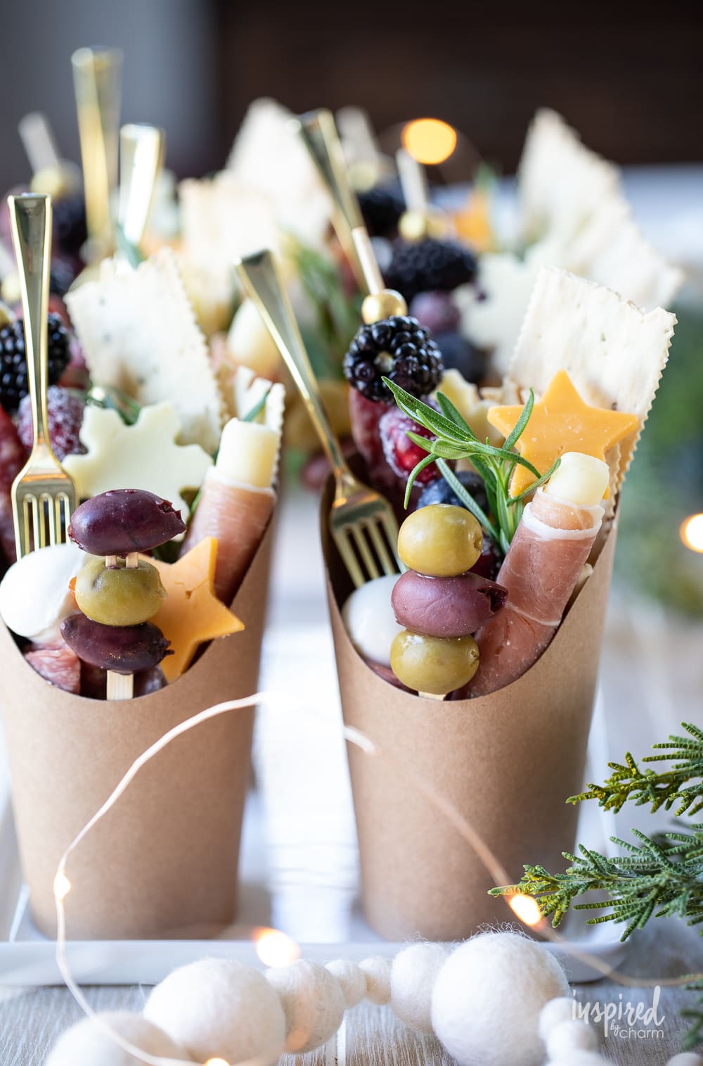 single serving jarcuterie styled for Christmas.