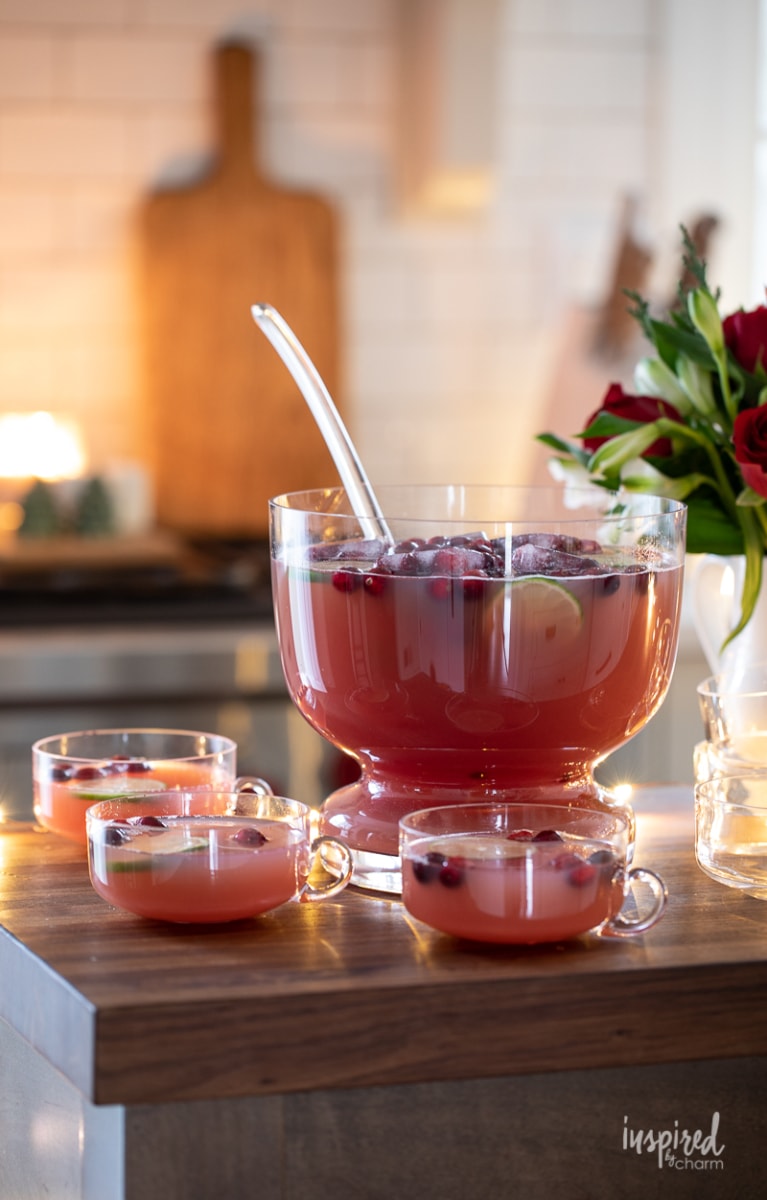 holiday alcoholic beverage with cranberries and lime